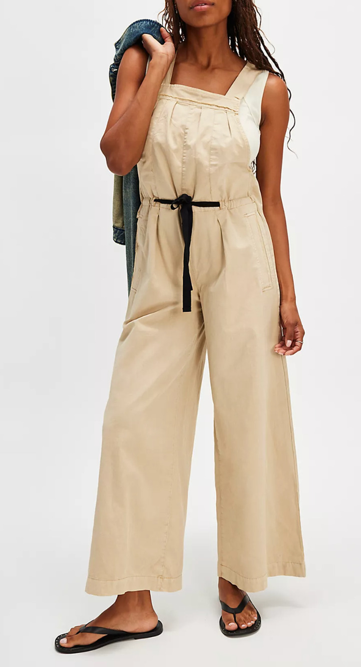 NEW FREE PEOPLE KHAKI IN YOUR DREAMS OVERALLS ONE PIECE SZ M